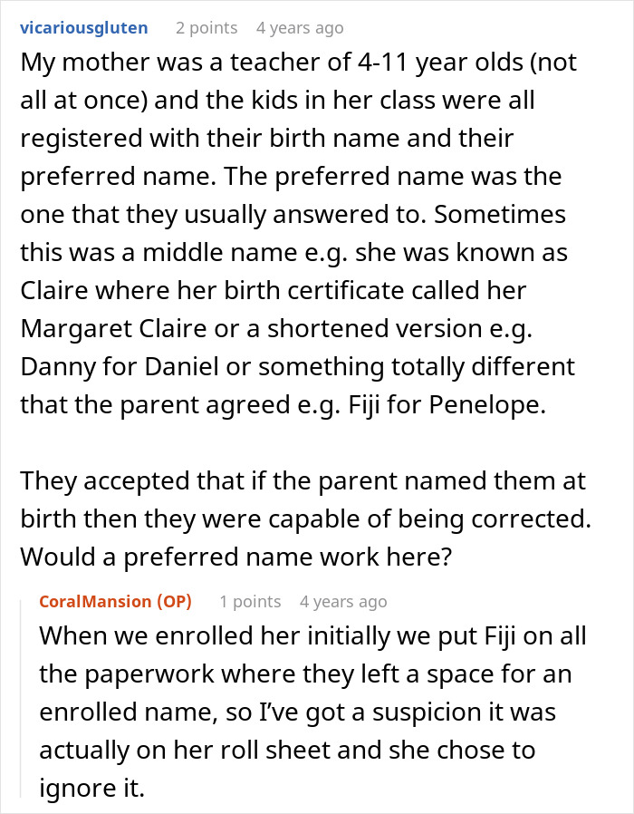 Teacher Refuses To Call Girl By The Name She’s Been Using For 3 Years, Parent Asks For Advice Teacher Refuses To Call Girl By The Name She’s Been Using For 3 Years, Parent Asks For Advice