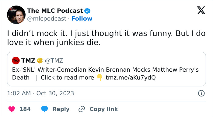“Am I Trending Yet?”: Ex-SNL Comedian Kevin Brennan Posts Heartless Jokes About Matthew Perry “Am I Trending Yet?”: Ex-SNL Comedian Kevin Brennan Posts Heartless Jokes About Matthew Perry