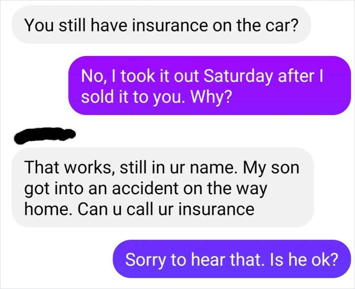 Man Shares Threatening Texts From The Guy He Sold His Car To After His Son Crashed It Man Shares Threatening Texts From The Guy He Sold His Car To After His Son Crashed It