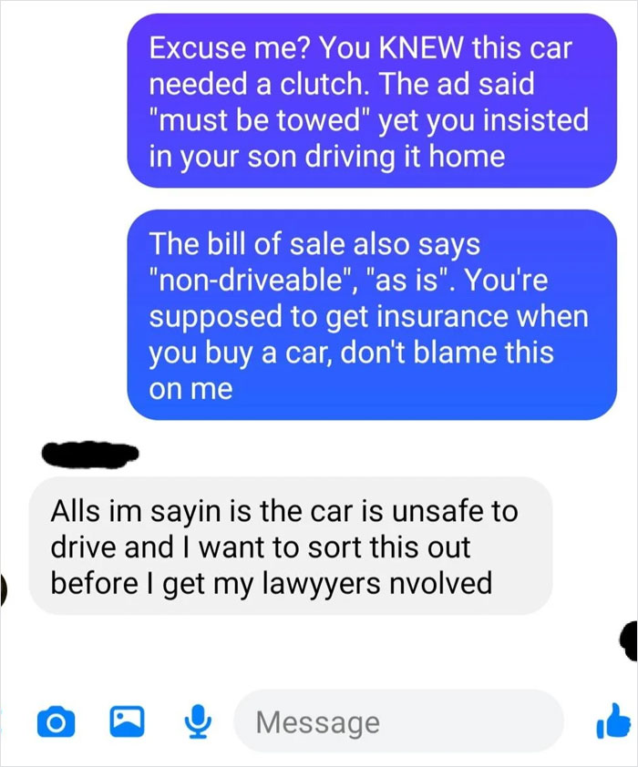 Man Shares Threatening Texts From The Guy He Sold His Car To After His Son Crashed It Man Shares Threatening Texts From The Guy He Sold His Car To After His Son Crashed It