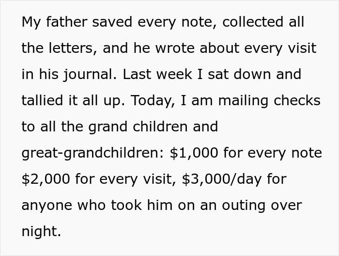 “$2,000 For Every Day Visit”: Woman Expects Backlash After She Cleverly Divides Dad’s Inheritance “$2,000 For Every Day Visit”: Woman Expects Backlash After She Cleverly Divides Dad’s Inheritance
