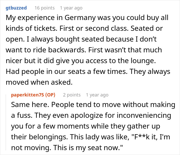 Spouses Upset Seeing A Random Karen In Their Booked 1st Class Train Seats And Refusing To Move Spouses Upset Seeing A Random Karen In Their Booked 1st Class Train Seats And Refusing To Move