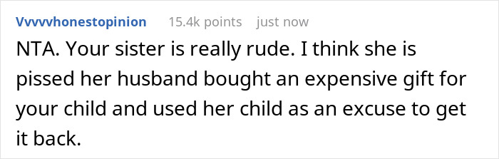 Mom Refuses To Return Her Daughter’s Birthday Gift Due To Own Sister’s Whim, Gets Called A Jerk Mom Refuses To Return Her Daughter’s Birthday Gift Due To Own Sister’s Whim, Gets Called A Jerk