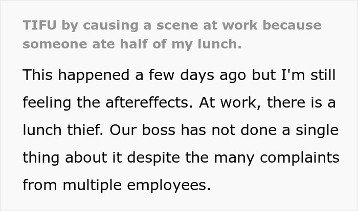 ‘Lunch Thief’ Eats Half Of Employee’s Lunch, They Start Bawling, Employees Laugh ‘Lunch Thief’ Eats Half Of Employee’s Lunch, They Start Bawling, Employees Laugh