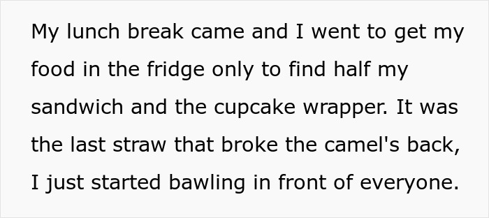 ‘Lunch Thief’ Eats Half Of Employee’s Lunch, They Start Bawling, Employees Laugh ‘Lunch Thief’ Eats Half Of Employee’s Lunch, They Start Bawling, Employees Laugh
