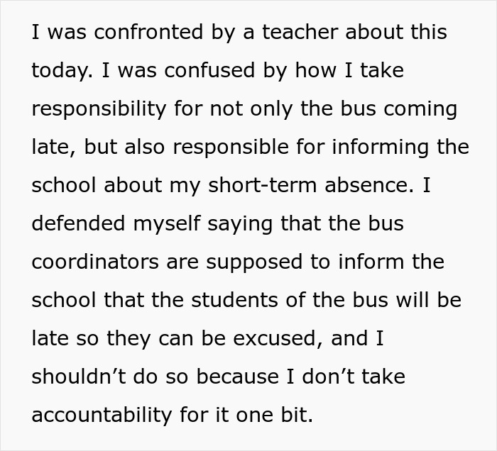 Student Mad Over 5 Days Of Detention After Their School Bus Is Late And They “Fail” To Report It Student Mad Over 5 Days Of Detention After Their School Bus Is Late And They “Fail” To Report It