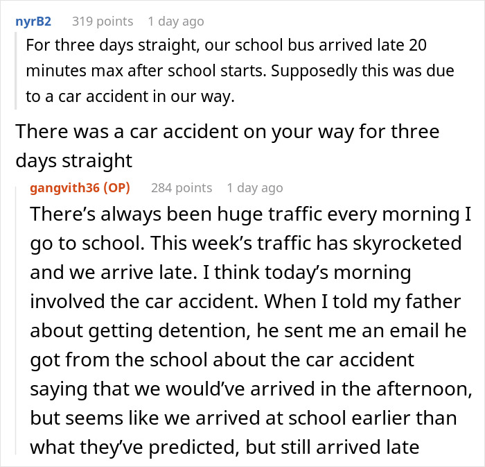 Student Mad Over 5 Days Of Detention After Their School Bus Is Late And They “Fail” To Report It Student Mad Over 5 Days Of Detention After Their School Bus Is Late And They “Fail” To Report It