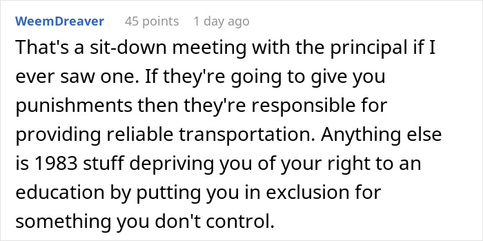 Student Mad Over 5 Days Of Detention After Their School Bus Is Late And They “Fail” To Report It Student Mad Over 5 Days Of Detention After Their School Bus Is Late And They “Fail” To Report It
