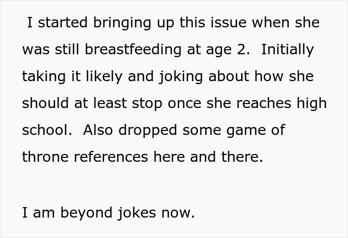 Dad Is Fed Up With Ex-Wife Breastfeeding 7 Y.O Daughter And Saying She’ll Stop “When She’s Ready” Dad Is Fed Up With Ex-Wife Breastfeeding 7 Y.O Daughter And Saying She’ll Stop “When She’s Ready”