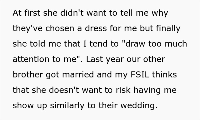 Bride Feels Insecure Around Thin SIL, Buys Her A Dress To Wear But She Refuses To Come At All