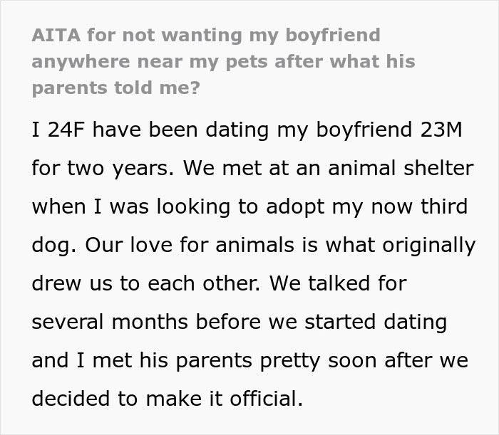 Woman Dumps Her BF After His Parents Warn Her Not To Leave Him Alone With Her Pets Woman Dumps Her BF After His Parents Warn Her Not To Leave Him Alone With Her Pets