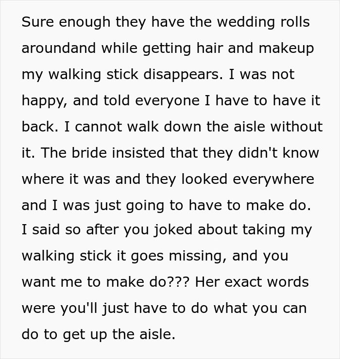Bridezilla Hides Veteran’s Cane That Doesn’t Fit Her Wedding Aesthetic, Regrets It Immediately Bridezilla Hides Veteran’s Cane That Doesn’t Fit Her Wedding Aesthetic, Regrets It Immediately