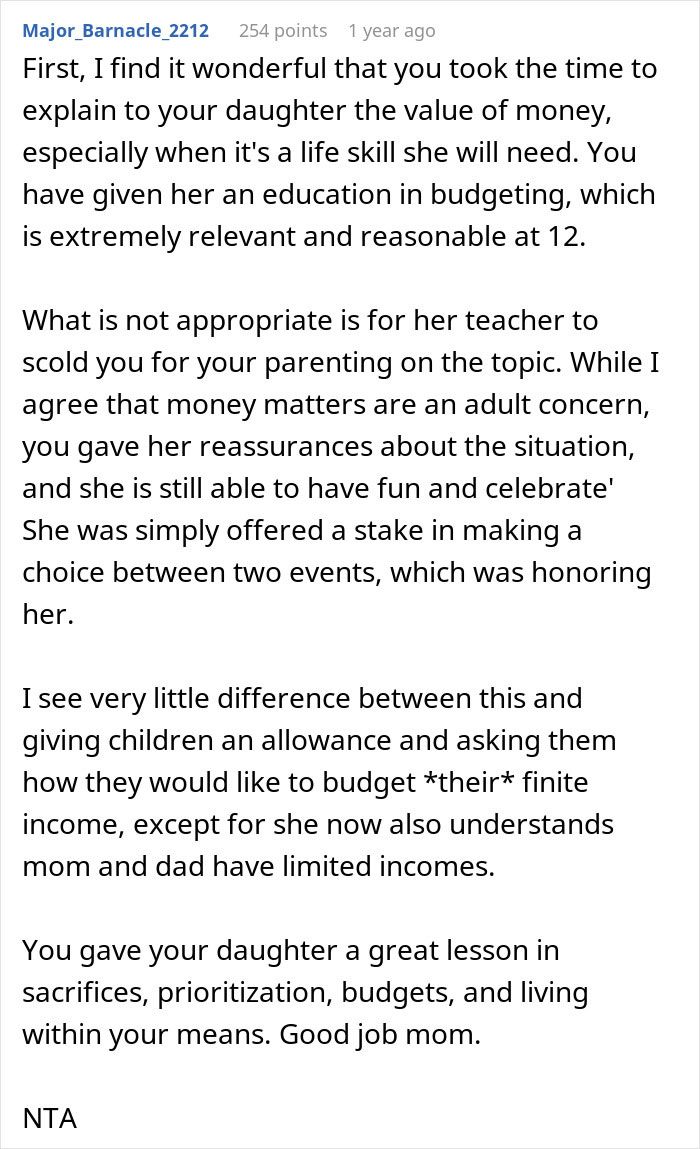 Teacher Tells Parents Their Financial Talk With Daughter Is Very Inappropriate
