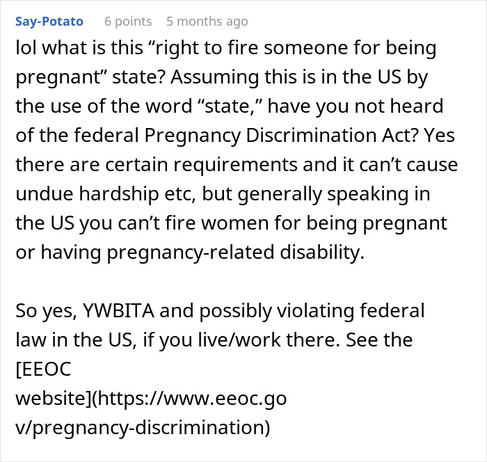 Boss Wonders If He Should Ask Employee If She&#8217;s Pregnant: &#8220;We Live In A Right To Fire State&#8221;