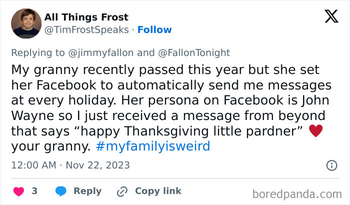 Jimmy Fallon Asks For Epic #MyFamilyIsWeird Stories, 30 Online Users Deliver Jimmy Fallon Asks For Epic #MyFamilyIsWeird Stories, 30 Online Users Deliver