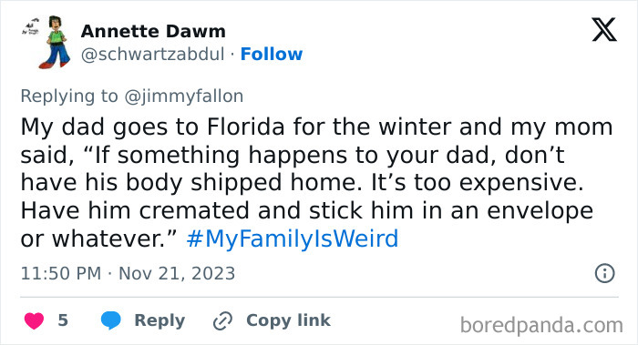 Jimmy Fallon Asks For Epic #MyFamilyIsWeird Stories, 30 Online Users Deliver Jimmy Fallon Asks For Epic #MyFamilyIsWeird Stories, 30 Online Users Deliver