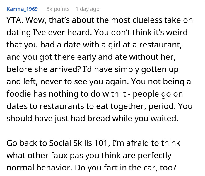 Guy Doesn&#8217;t Understand Why Date Got Upset He Ate Without Her, The Internet Doesn’t Hold Back