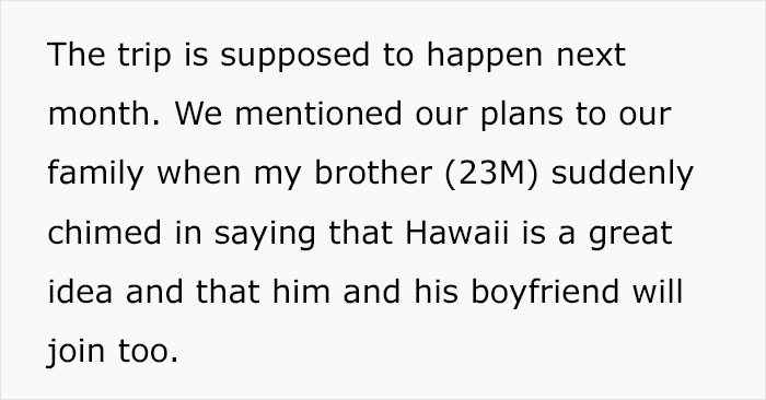 Woman Doesn’t Want Her Brother Joining Her On Honeymoon, Considers Giving Wrong Address Woman Doesn’t Want Her Brother Joining Her On Honeymoon, Considers Giving Wrong Address