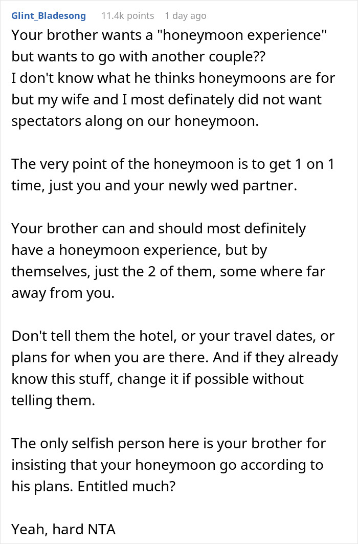 Woman Doesn’t Want Her Brother Joining Her On Honeymoon, Considers Giving Wrong Address Woman Doesn’t Want Her Brother Joining Her On Honeymoon, Considers Giving Wrong Address