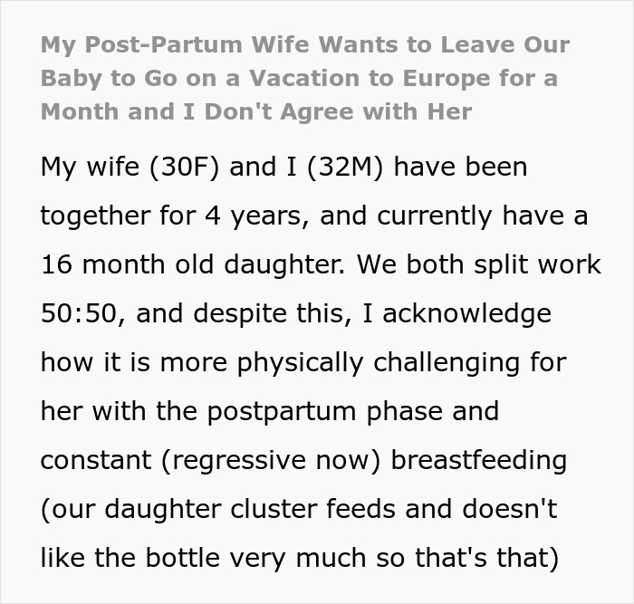 Husband Is Thinking Of Ending His Marriage After His Wife Asks For A Month Off From Being A Mom Husband Is Thinking Of Ending His Marriage After His Wife Asks For A Month Off From Being A Mom