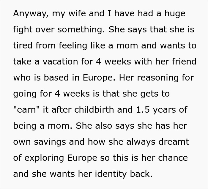 Husband Is Thinking Of Ending His Marriage After His Wife Asks For A Month Off From Being A Mom Husband Is Thinking Of Ending His Marriage After His Wife Asks For A Month Off From Being A Mom