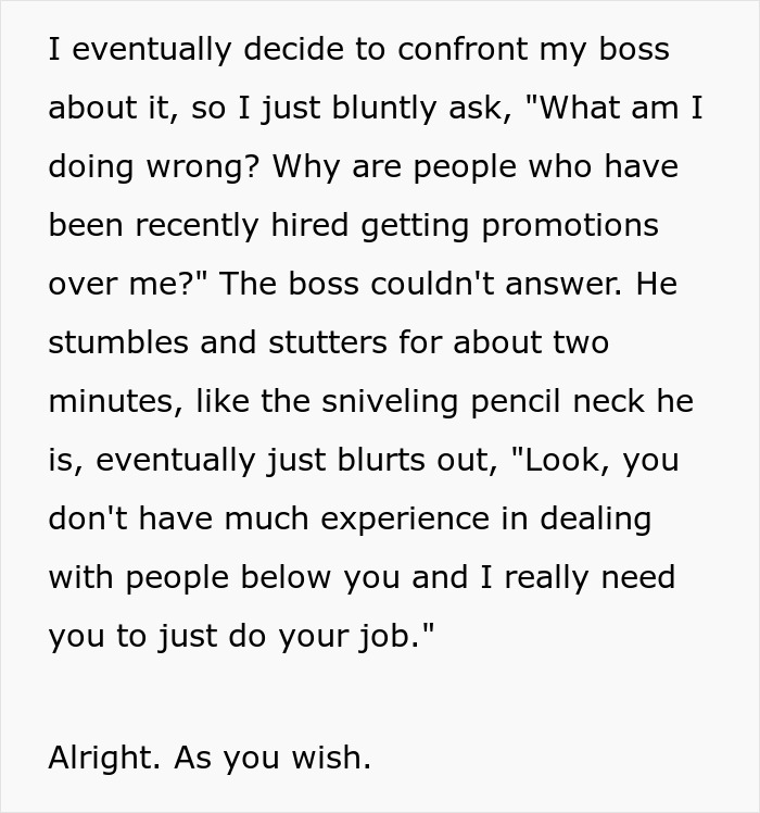 Boss Tells Employee They Won’t Be Promoted, Regrets It After They Stop Doing Extra Boss Tells Employee They Won’t Be Promoted, Regrets It After They Stop Doing Extra