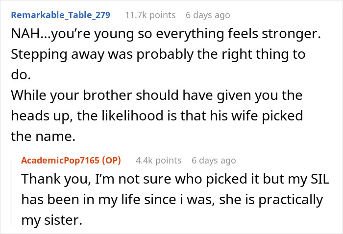 “[Am I The Jerk] For Walking Out Of The Room After My Brother Told Me The Name Of His Baby?”