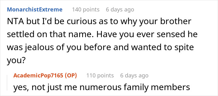 “[Am I The Jerk] For Walking Out Of The Room After My Brother Told Me The Name Of His Baby?”