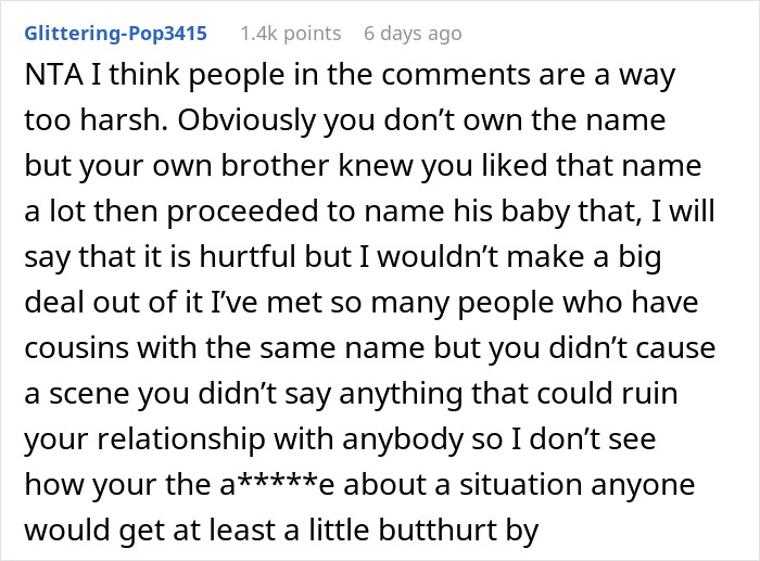 “[Am I The Jerk] For Walking Out Of The Room After My Brother Told Me The Name Of His Baby?”