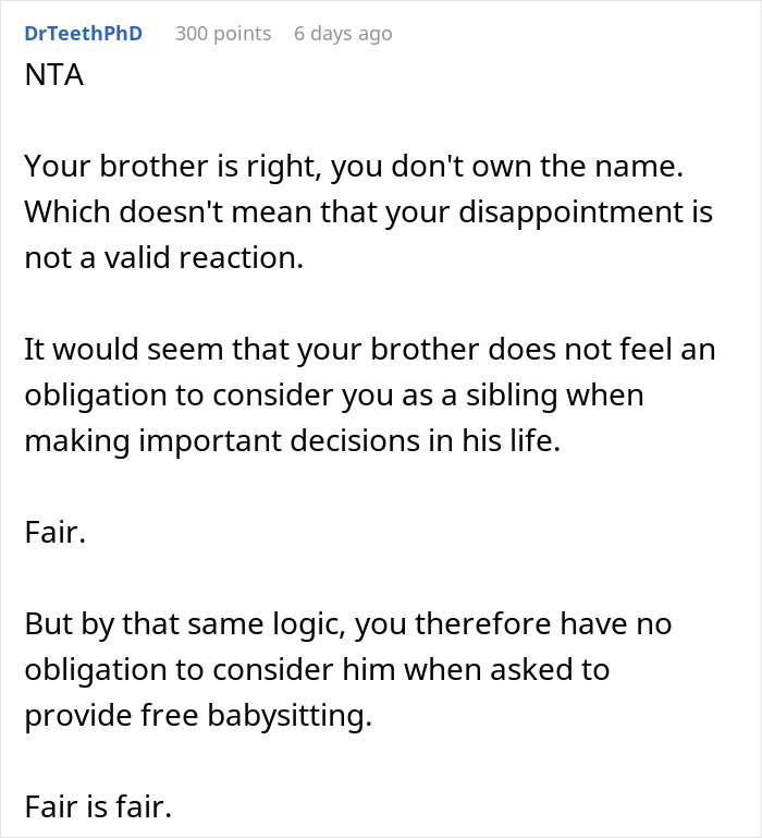 “[Am I The Jerk] For Walking Out Of The Room After My Brother Told Me The Name Of His Baby?”