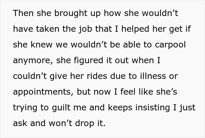 “AITA For Refusing To Ask My Partner If He’ll Drive My Friend To Work When I Go On Maternity Leave?” “AITA For Refusing To Ask My Partner If He’ll Drive My Friend To Work When I Go On Maternity Leave?”
