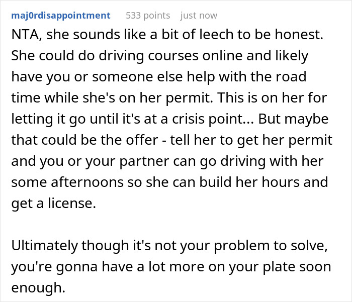 “AITA For Refusing To Ask My Partner If He’ll Drive My Friend To Work When I Go On Maternity Leave?” “AITA For Refusing To Ask My Partner If He’ll Drive My Friend To Work When I Go On Maternity Leave?”