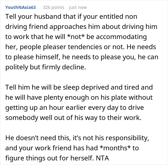“AITA For Refusing To Ask My Partner If He’ll Drive My Friend To Work When I Go On Maternity Leave?” “AITA For Refusing To Ask My Partner If He’ll Drive My Friend To Work When I Go On Maternity Leave?”