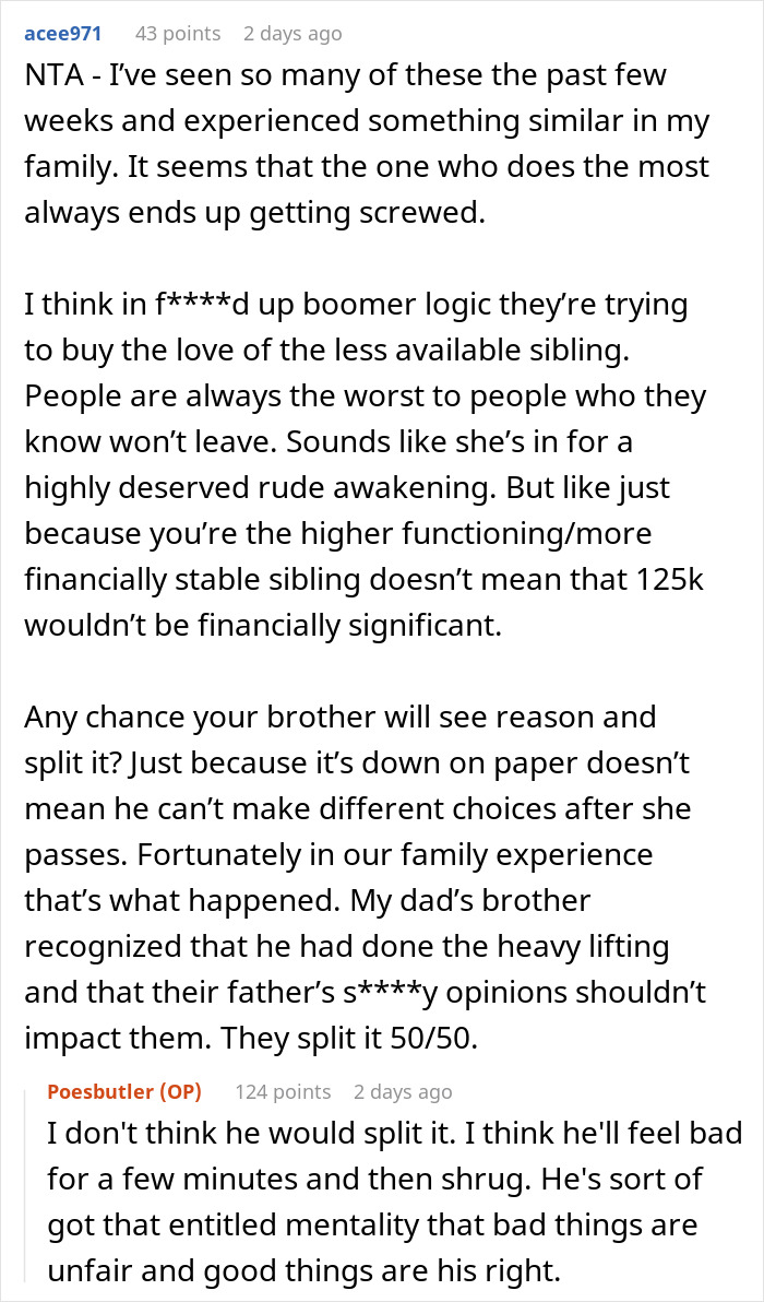 Mom Leaves $250k Inheritance To Son, Throws A Fit When Daughter Stops Looking After Her Mom Leaves $250k Inheritance To Son, Throws A Fit When Daughter Stops Looking After Her