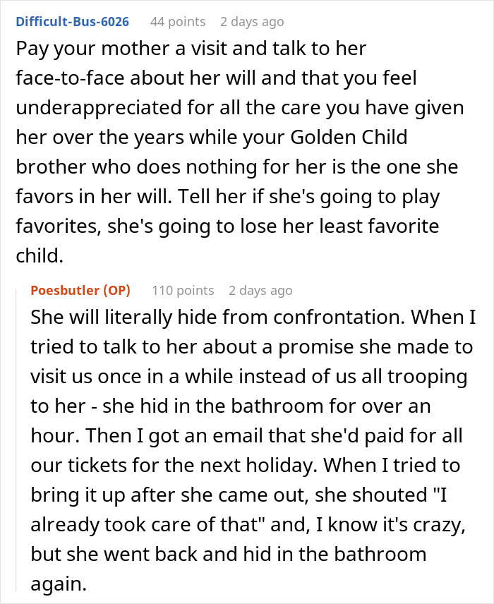 Mom Leaves $250k Inheritance To Son, Throws A Fit When Daughter Stops Looking After Her Mom Leaves $250k Inheritance To Son, Throws A Fit When Daughter Stops Looking After Her