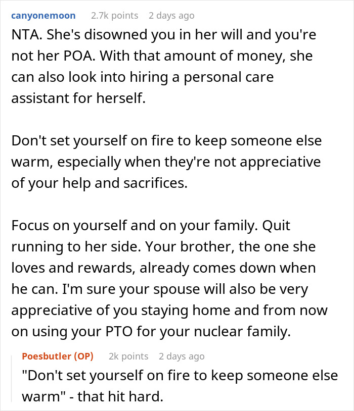 Mom Leaves $250k Inheritance To Son, Throws A Fit When Daughter Stops Looking After Her Mom Leaves $250k Inheritance To Son, Throws A Fit When Daughter Stops Looking After Her