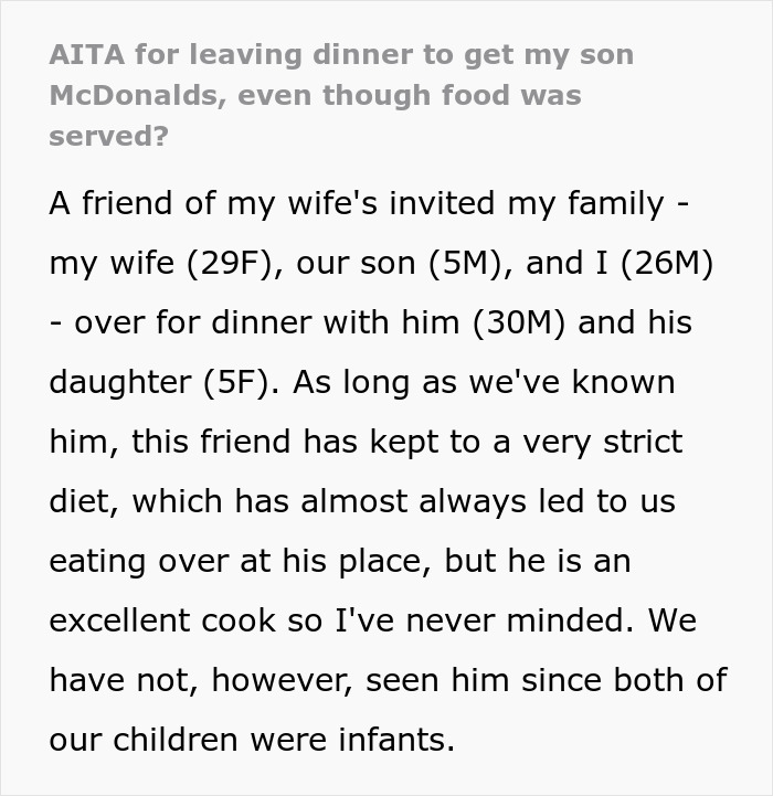 &ldquo;[Am I The Jerk] For Leaving Dinner To Get My Son McDonald’s, Even Though Food Was Served?&rdquo;