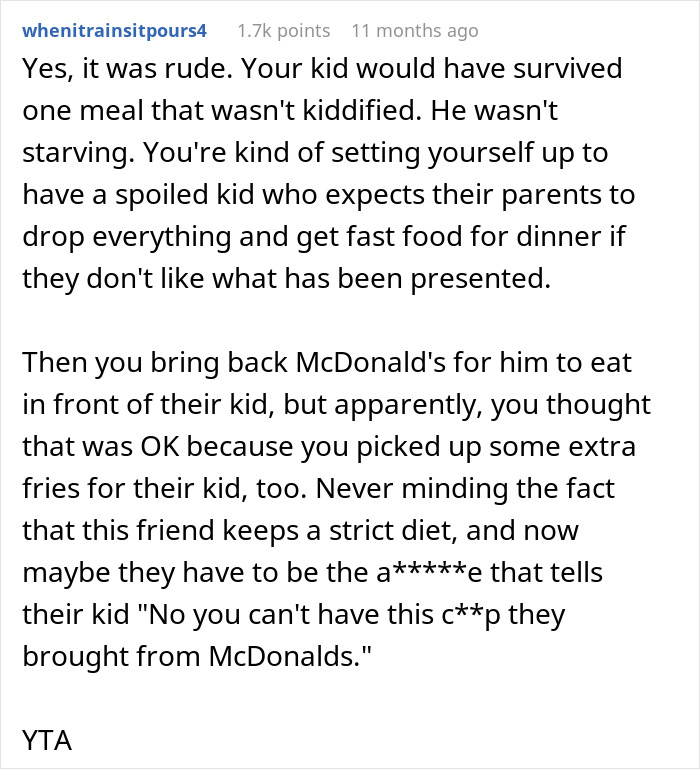 &ldquo;[Am I The Jerk] For Leaving Dinner To Get My Son McDonald’s, Even Though Food Was Served?&rdquo;