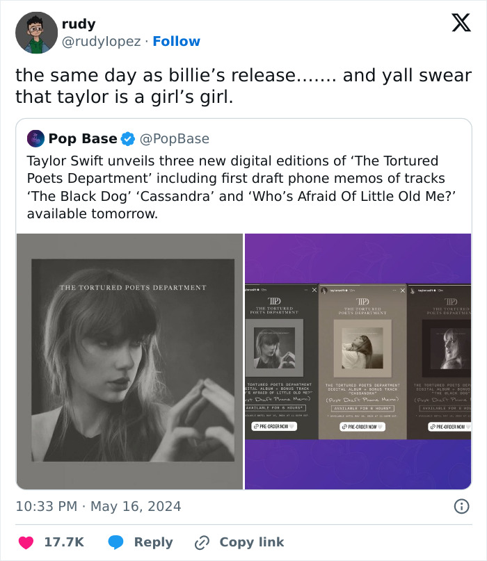 Billie Eilish’s Manager Appears To Confirm Taylor Swift Feud In Deleted Tweet Billie Eilish’s Manager Appears To Confirm Taylor Swift Feud In Deleted Tweet