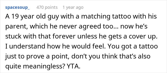 Parent Copies 19 Y.O. Son’s Tattoo To Prove A Point, Gets Called A Jerk Parent Copies 19 Y.O. Son’s Tattoo To Prove A Point, Gets Called A Jerk