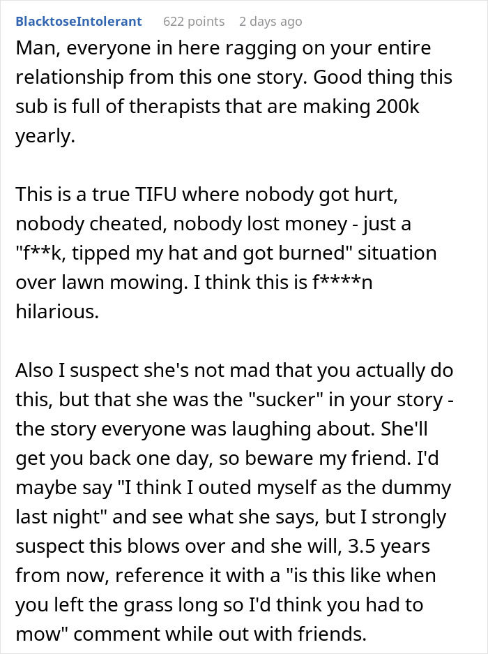 “Today I Messed Up”: Guy Accidentally Reveals Mowing Scheme To Wife After Enjoying It For 2 Years