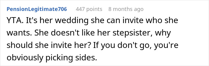 Bride Won’t Invite Stepsis To Her Wedding As She’s Not Family, Mom Says Then She’s Not Family Either Bride Won’t Invite Stepsis To Her Wedding As She’s Not Family, Mom Says Then She’s Not Family Either