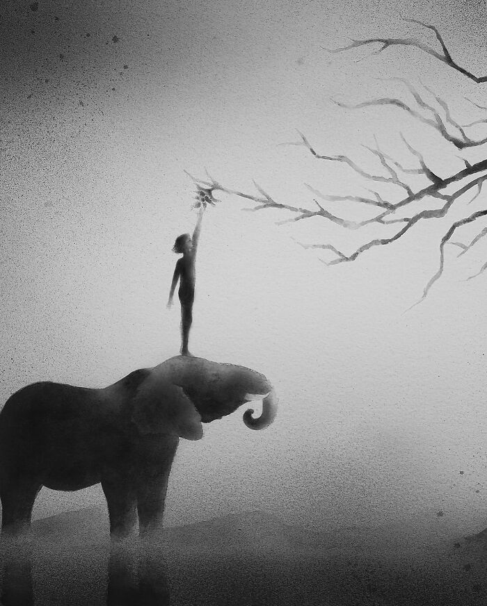 Artist Creates Black-And-White Paintings Reflecting The Bond Between Humans, Nature, And Animals (30 Pics) Artist Creates Black-And-White Paintings Reflecting The Bond Between Humans, Nature, And Animals (30 Pics)