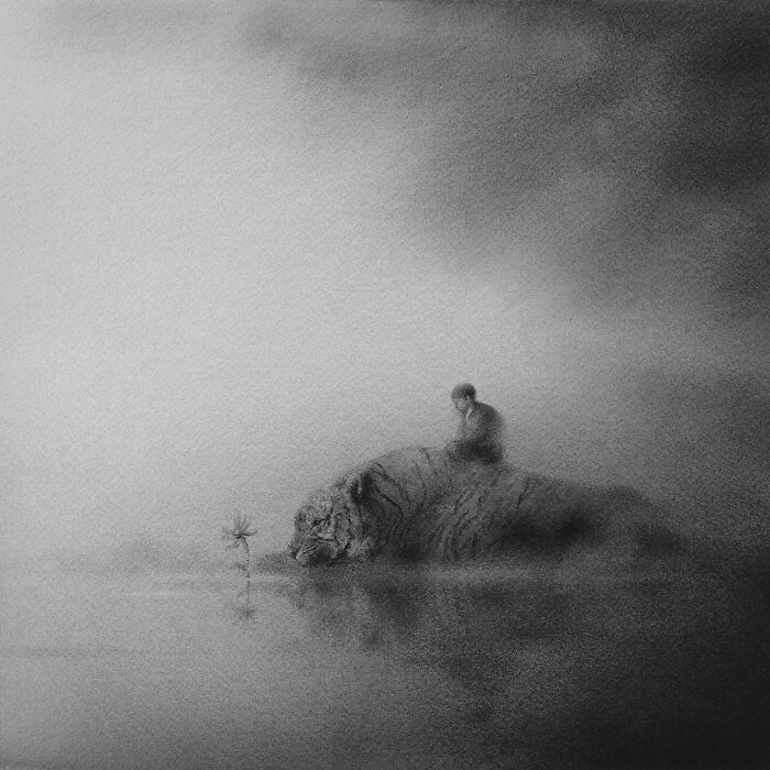 Artist Creates Black-And-White Paintings Reflecting The Bond Between Humans, Nature, And Animals (30 Pics) Artist Creates Black-And-White Paintings Reflecting The Bond Between Humans, Nature, And Animals (30 Pics)