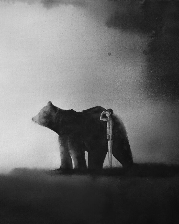 Artist Creates Black-And-White Paintings Reflecting The Bond Between Humans, Nature, And Animals (30 Pics) Artist Creates Black-And-White Paintings Reflecting The Bond Between Humans, Nature, And Animals (30 Pics)