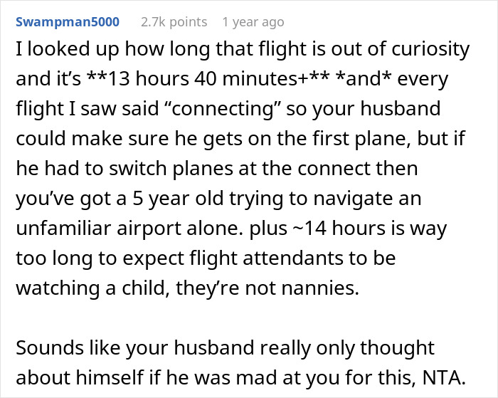 Dad Thinks 13+ Hour Flight Is Okay For 5YO To Manage Alone, Shocked Wife Insists He Accompany Kid Dad Thinks 13+ Hour Flight Is Okay For 5YO To Manage Alone, Shocked Wife Insists He Accompany Kid