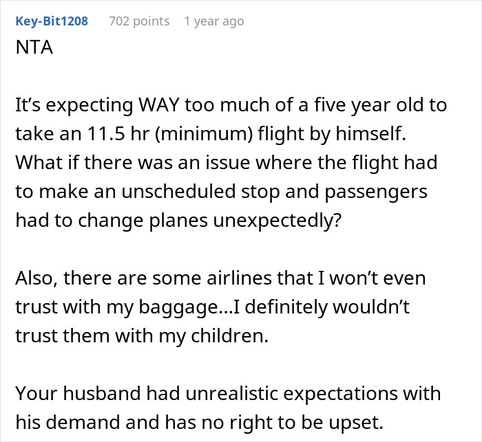 Dad Thinks 13+ Hour Flight Is Okay For 5YO To Manage Alone, Shocked Wife Insists He Accompany Kid Dad Thinks 13+ Hour Flight Is Okay For 5YO To Manage Alone, Shocked Wife Insists He Accompany Kid