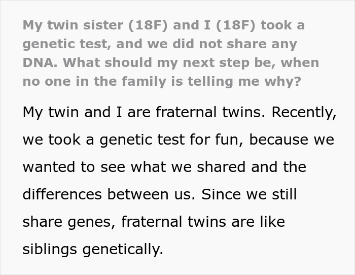 Teen Panics After DNA Results With Her Twin Sister Changed Everything She Knew About Herself Teen Panics After DNA Results With Her Twin Sister Changed Everything She Knew About Herself