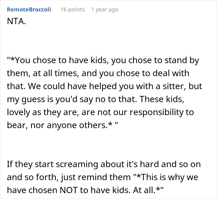 Childfree Woman Gets Called Out For Not Babysitting At Family Events, Gives Them A Reality Check Childfree Woman Gets Called Out For Not Babysitting At Family Events, Gives Them A Reality Check