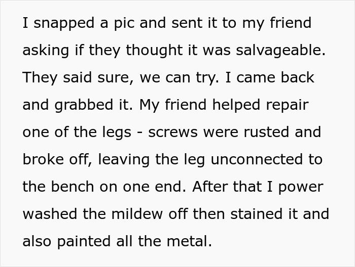 Couple Wants Their Bench Back After Neighbor Makes It Usable Again, Police Get Involved Couple Wants Their Bench Back After Neighbor Makes It Usable Again, Police Get Involved